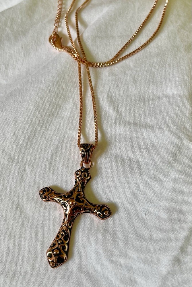 JTV Copper Cross Pendant on 18 Inch Box Chain