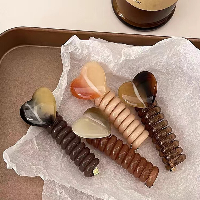 1PC Heart Elastic Rubber Bands for Women Girls Telephone Wire Hair Ties