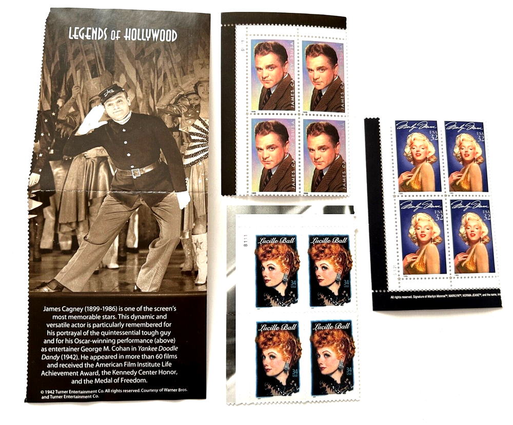 MNH Legends Of Hollywood Marilyn Monroe; Lucille Ball; James Cagney Plateblocks