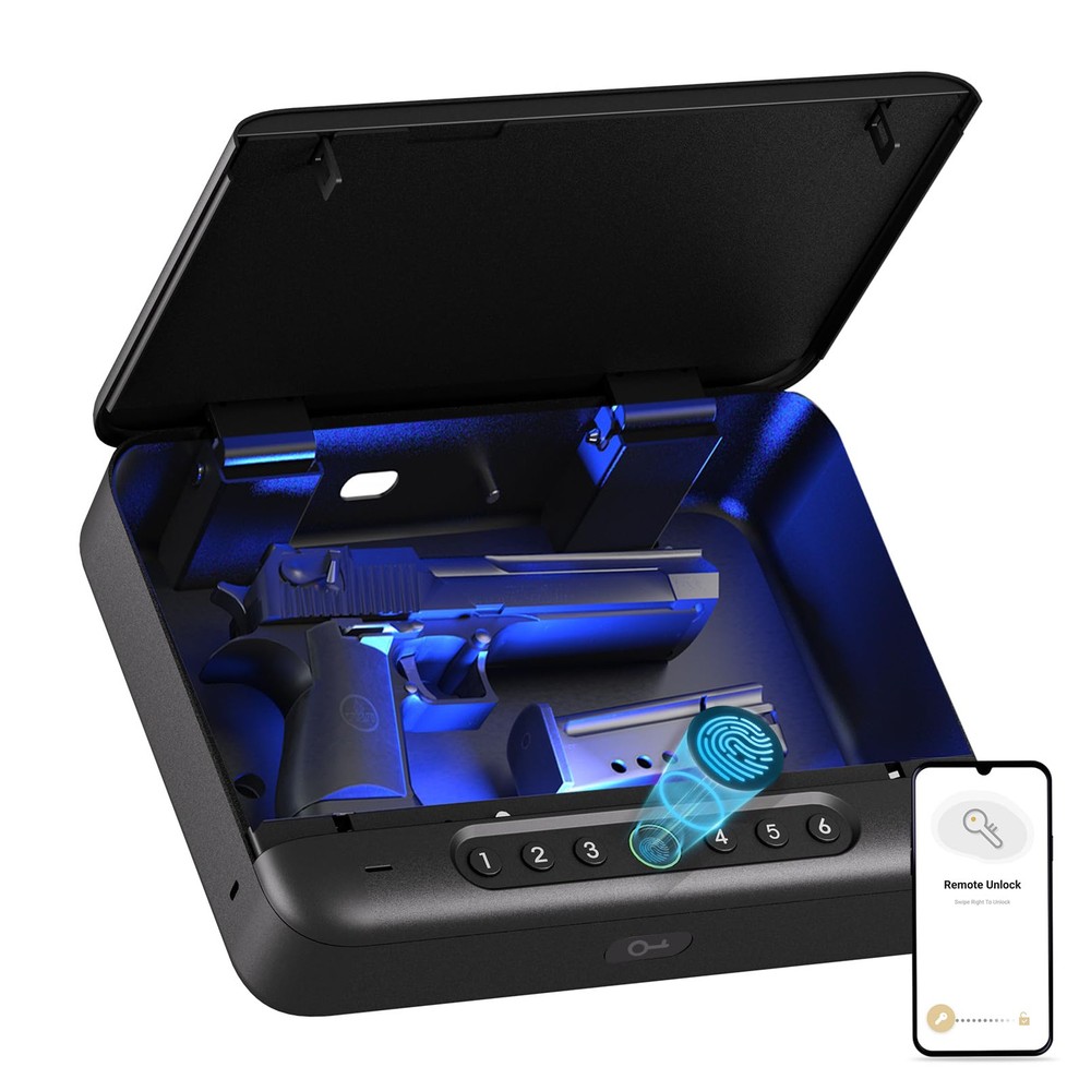 Gun Safe, Biometric Gun Safes For Handgun, Pistol Safe With Fingerprint or Ke...