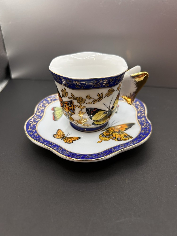 Baum Brothers Butterfly Teacup and Saucer with Elegant Purple Gold Trim