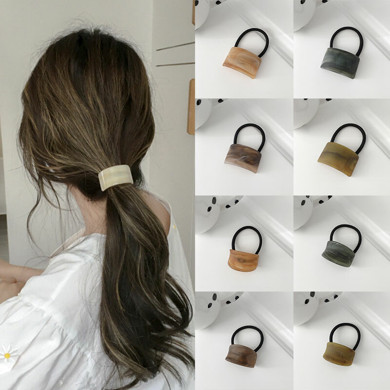 Womens Matte Wood Grain Hair Rope Elegant Camber-shaped Scrunchies Hair Rings