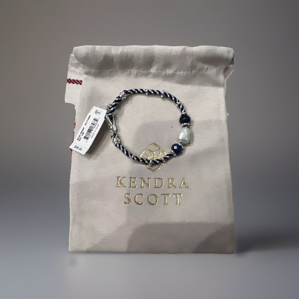 Brand New Kendra Scott Rachel Friendship Bracelet/rope Breaded W/Pearl/Silver