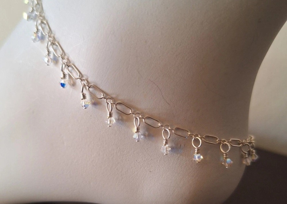 Swarovski Crystal Iridescent Fringe Anklet in Sterling Silver for Any Outfit