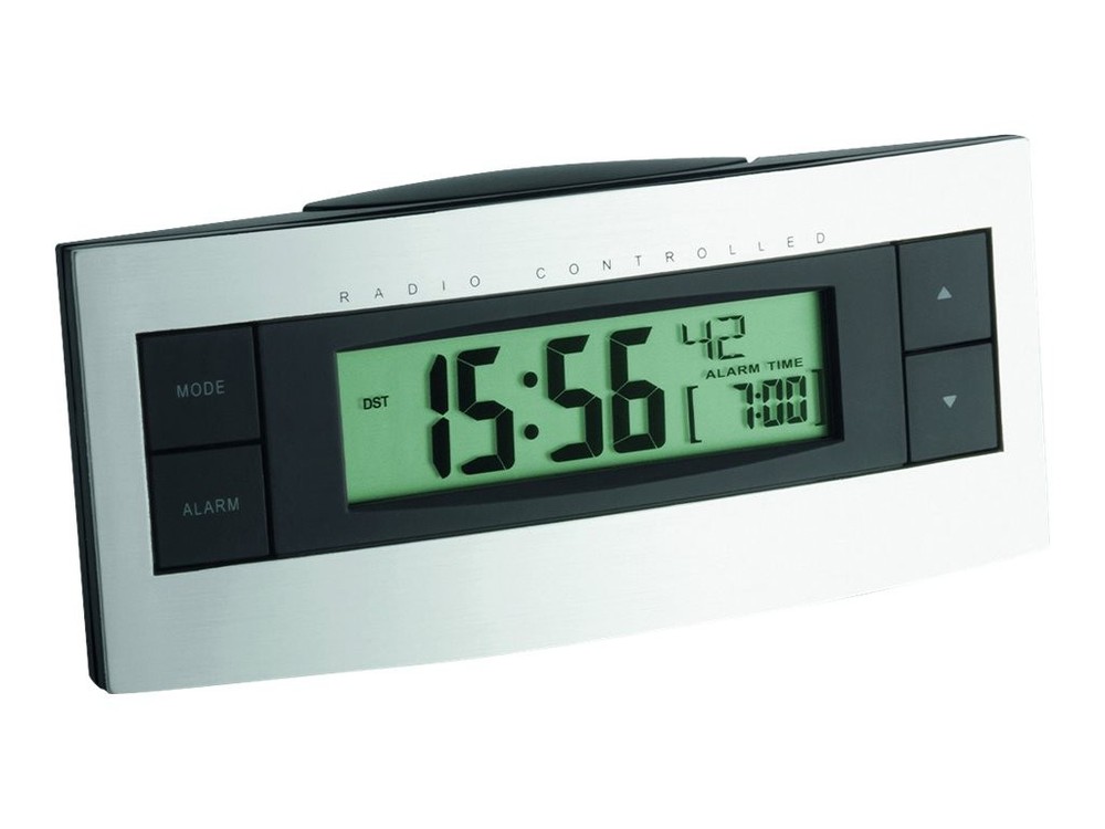 TFA 60.2511 Digital Alarm Clock with Analog Display in Black Silver Plastic Battery Powered Mini Stylus Design