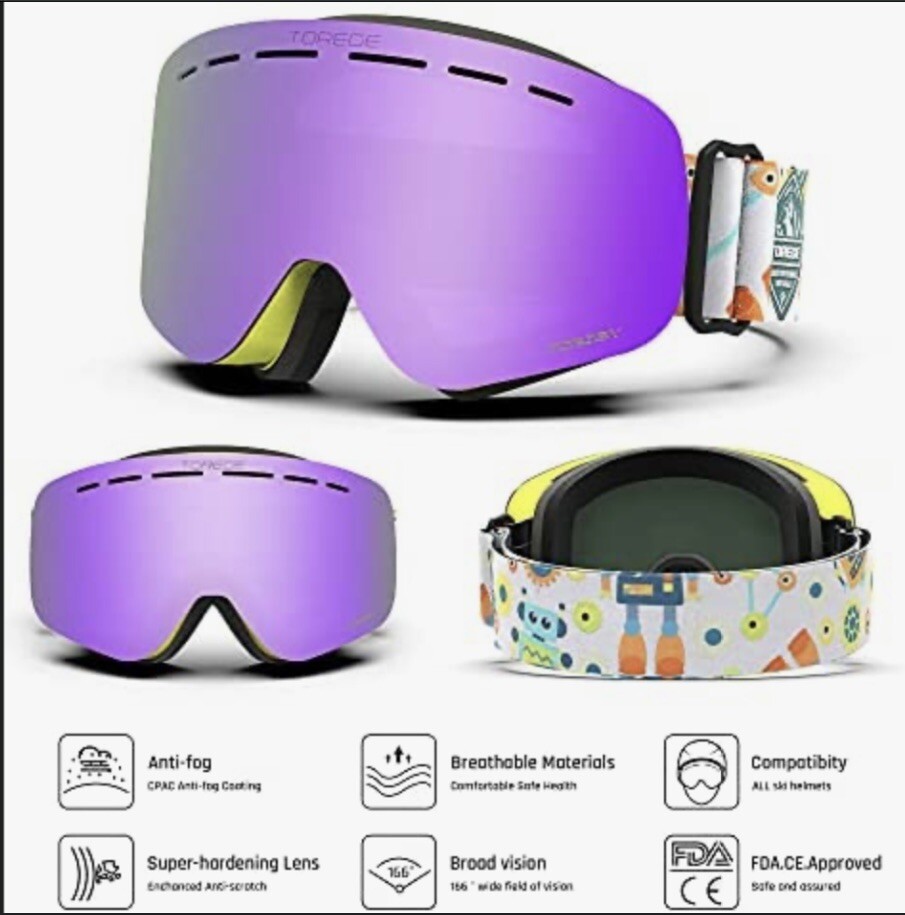 Torege Ski Goggles Anti Fog Dual-Layer Snowboard Goggles Kids 3-6 Years Old