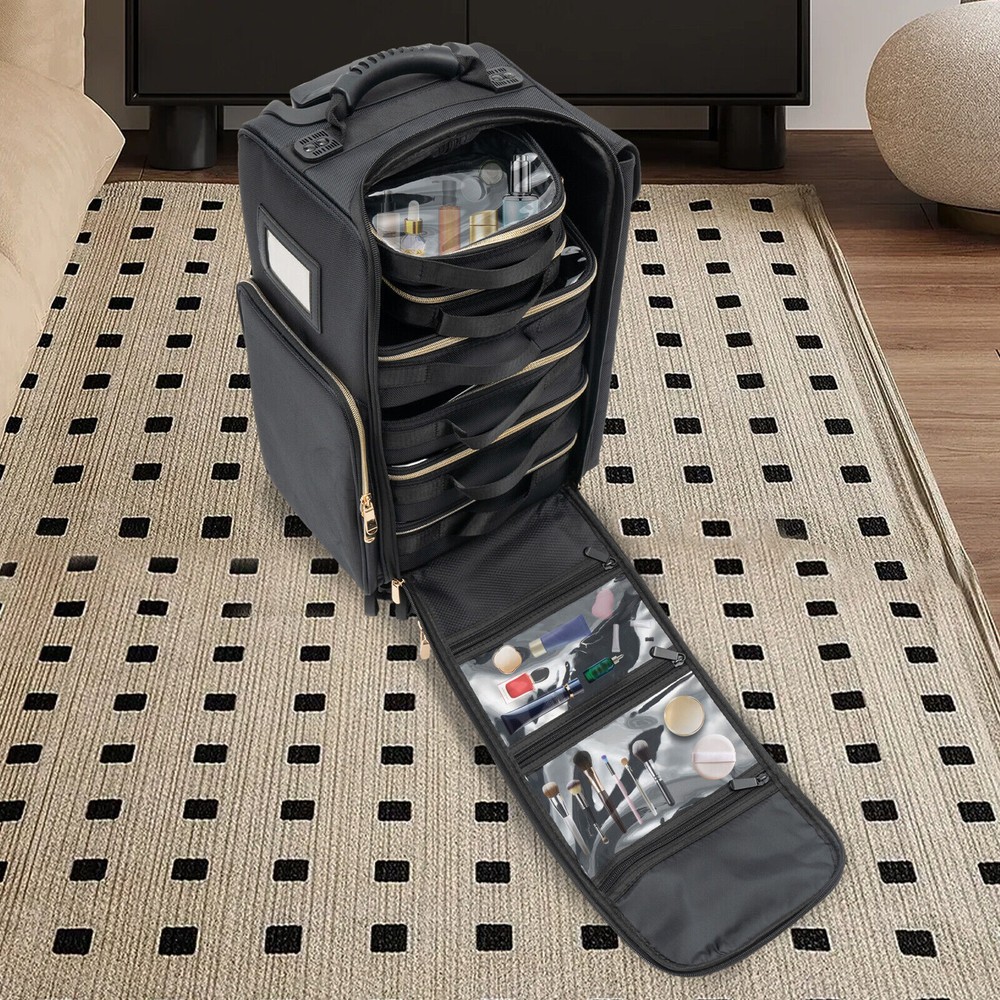 Professional Makeup Case,Rolling Makeup Train Case,Cosmetic Storage Organizer