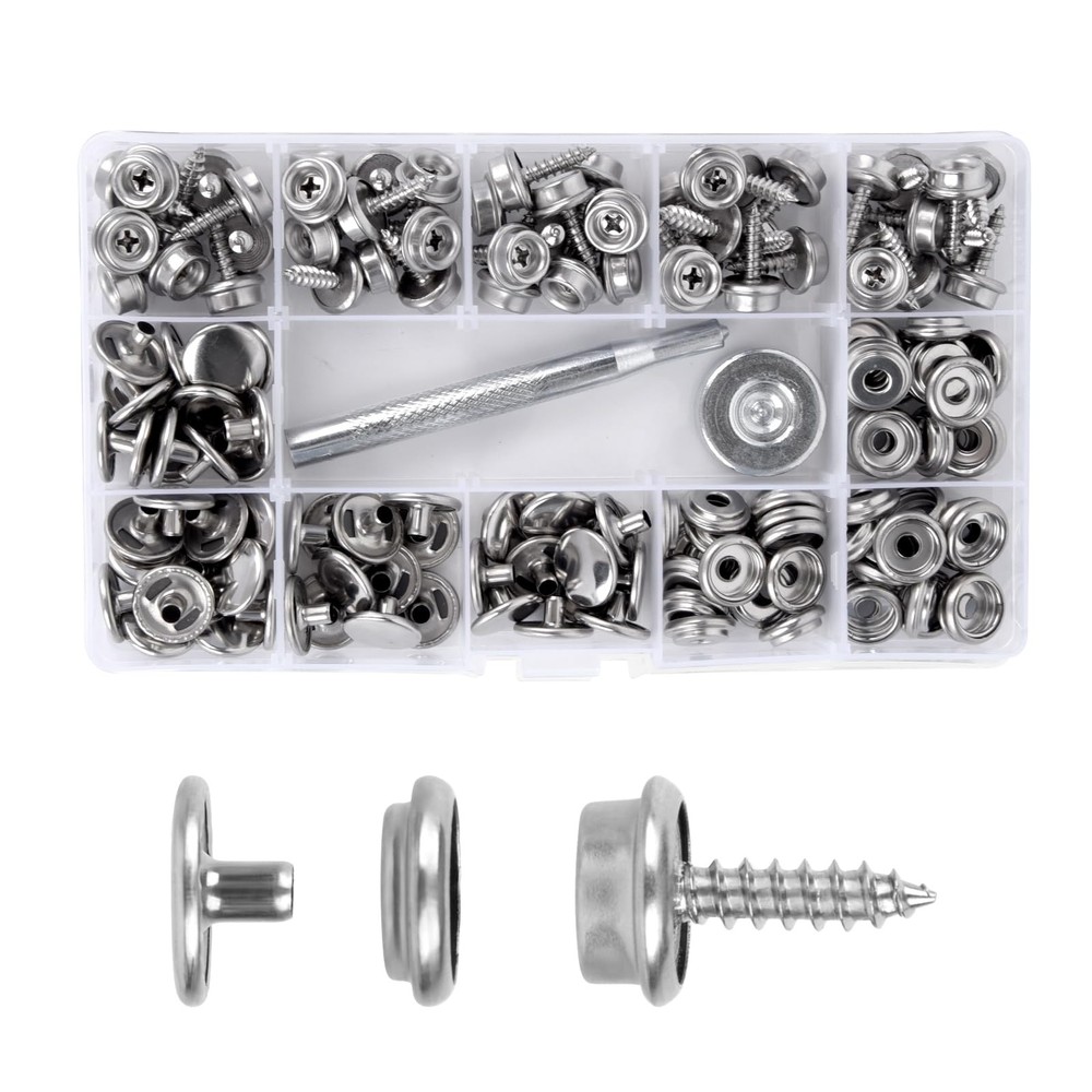 YeeBeny 150-Piece Canvas Snap Kit with 5/8 Inch Stainless Steel Screws and Snaps