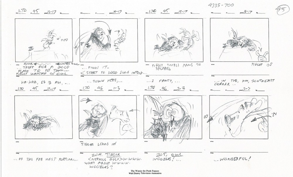 Winnie the Pooh Grand Adventure Disney Production Original SB Drawings 1997 4721
