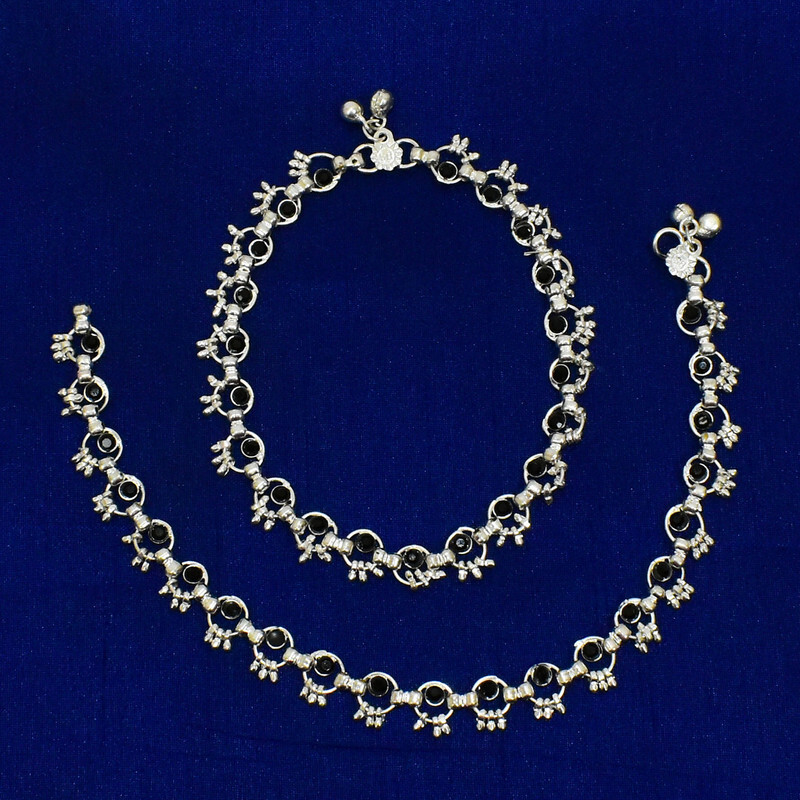 Pulsera con tobillas cuentas de piedra negra borla descalzo Payal cadena bohemia joyería