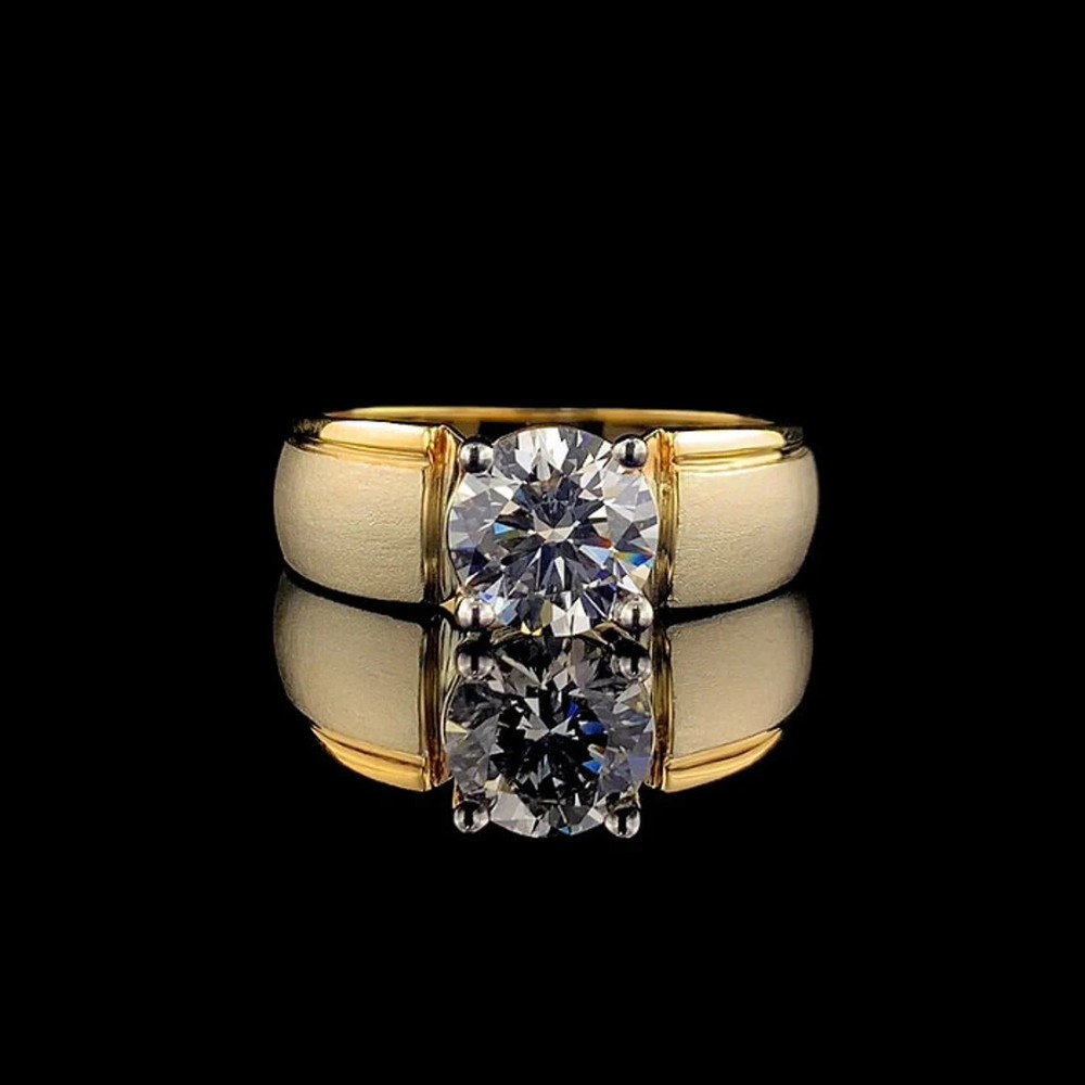2Ct Round Moissanite Solitaire Men's Wedding Band in 14K Yellow Gold