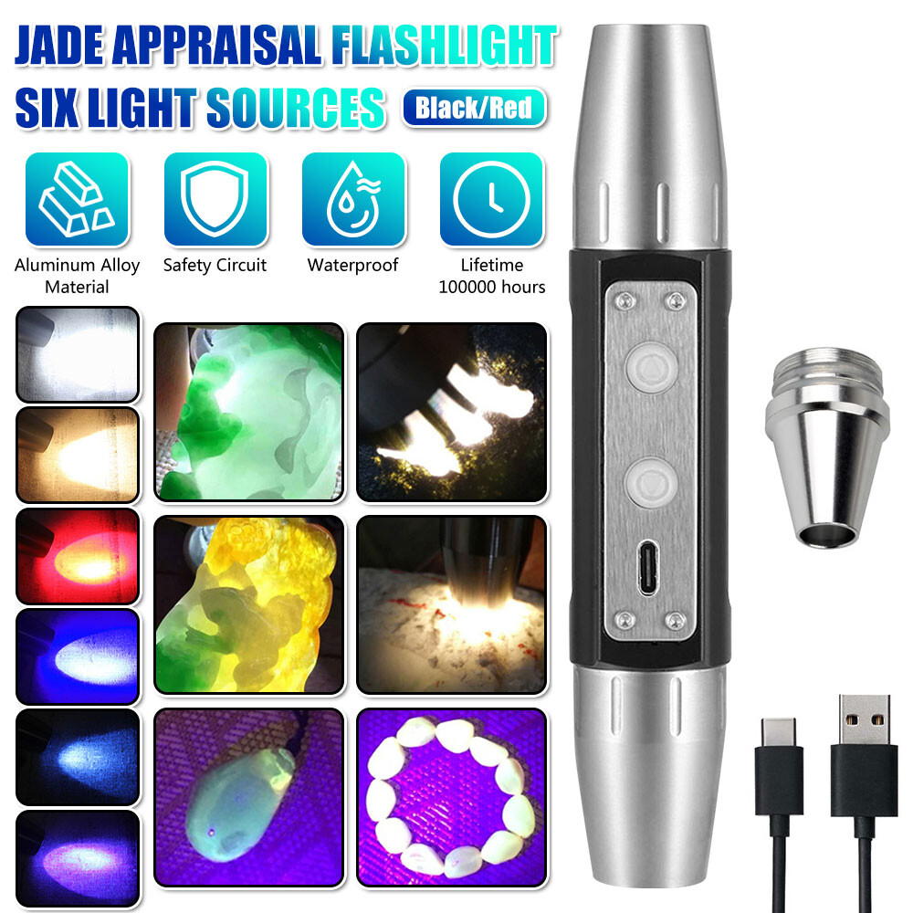 USB LED UV Flashlight 365nm UV/Yellow/White/Blue/Red Light Jade Identification