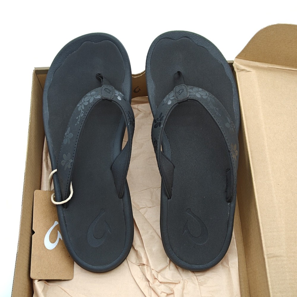 OluKai Ohana Womens Black Sandals with Arch Support Size 7-9 Flip Flop Fusion
