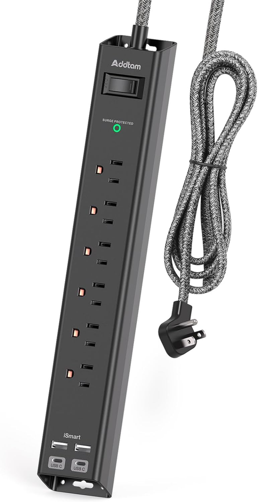 Surge Protector Power Strip Extension Cord with 6 AC Outlets 4 USB Ports 2 USB-C