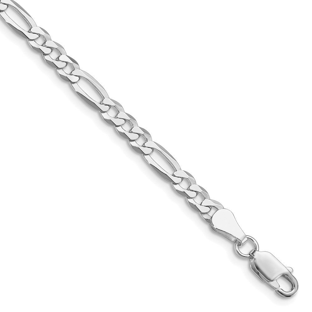 925 Sterling Silver Rhodium-plated 4.5mm Lightweight Flat Figaro Chain Anklet 9