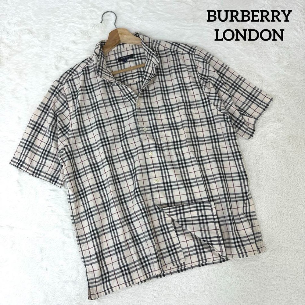Burberry London Nova Check Short Sleeve Shirt Beige Pocket Men Size L Used