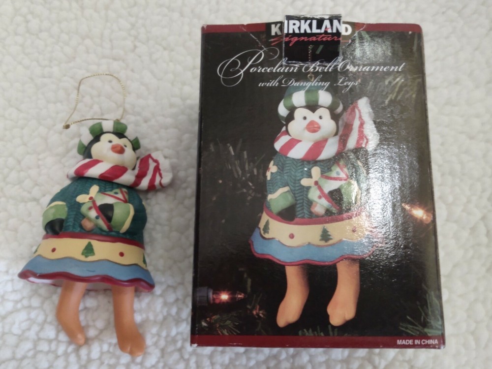 Kirkland Porcelain Penguin Bell Ornament with Dangling Legs