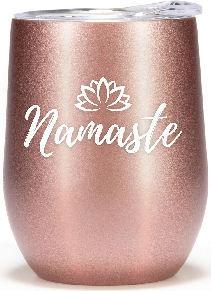 Yoga Tumbler for Women 12Oz Namaste Wine Glass Perfect for Yoga Lovers Inspirati