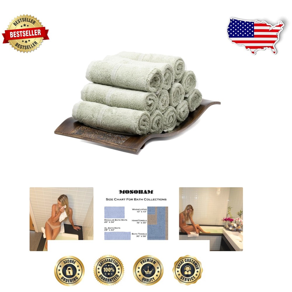 Ultra-Soft Seagrass Green Washcloths | 700 GSM Premium Bamboo & Cotton - 12 Pack