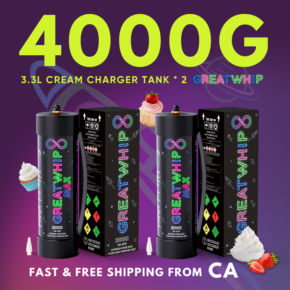 Whipped Cream Charger 3.3L X 2 Tanks 2000g GreatWhip Cannister Large Capacity