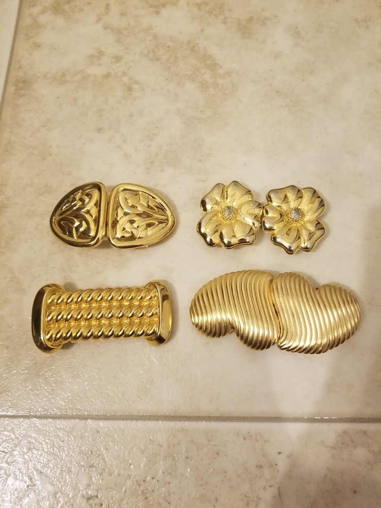 Vintage golden tone women belt buckle lot of 4 signed DP Paquette Accessocraft