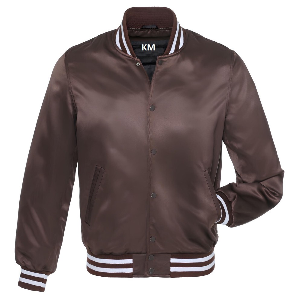 Custom Brown Satin Letterman Varsity Jacket for Men - Size XL-image