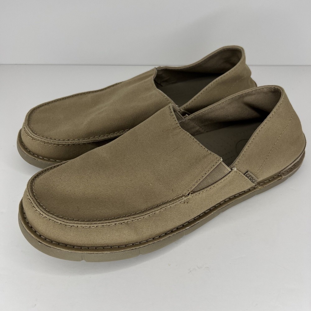 CROCS SantaCruz Tan Beige Light Weight Canvas SlipOn Loafer 201235 Mens Size 12