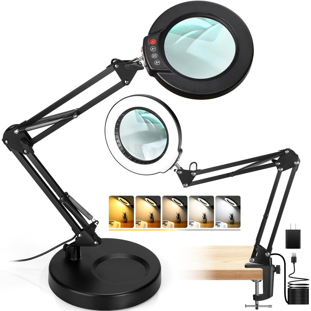 10X Magnifying Glass with Light and Stand, 2-in-1 Desk Lamp & Clamp Light, 5 ...