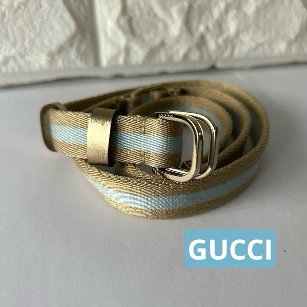 Gucci Striped Ring Belt in Beige and Light Blue