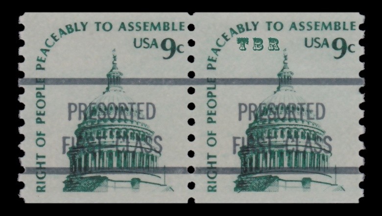 1616b Capitol 9c Dull Gum 2mm Space Bureau Precancel Americana Pair MNH -Buy Now-image