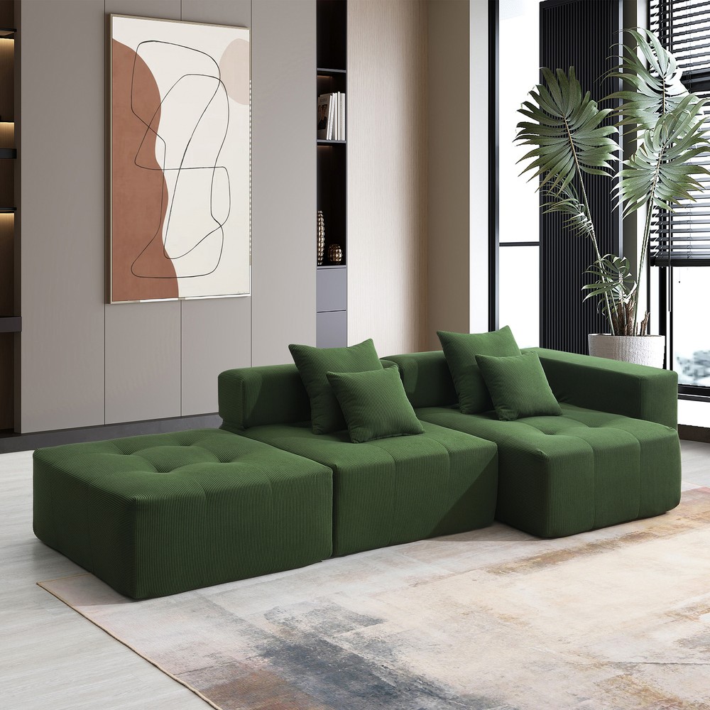 105.5 Inch L-Shaped Modular Sectional Sofa in Minimalist Corduroy Floor Couch Design