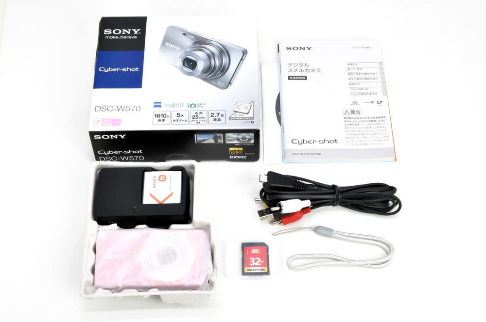 Near Mint Pink Sony Cyber-shot DSC-W570 16.1MP Digital Camera SD Card Japan Import