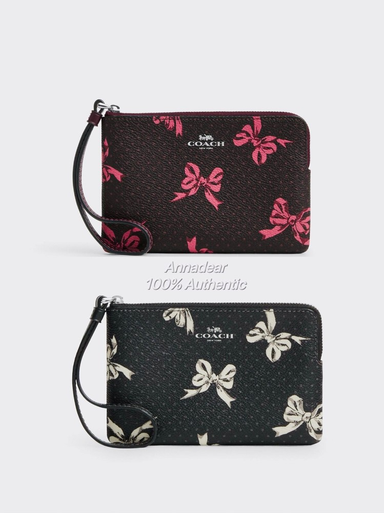 Coach Corner Zip Wristlet with Chic Bow Print CZ441