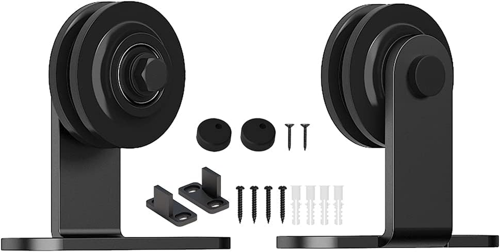 T-Shaped Black Sliding Barn Door Hardware Roller Set