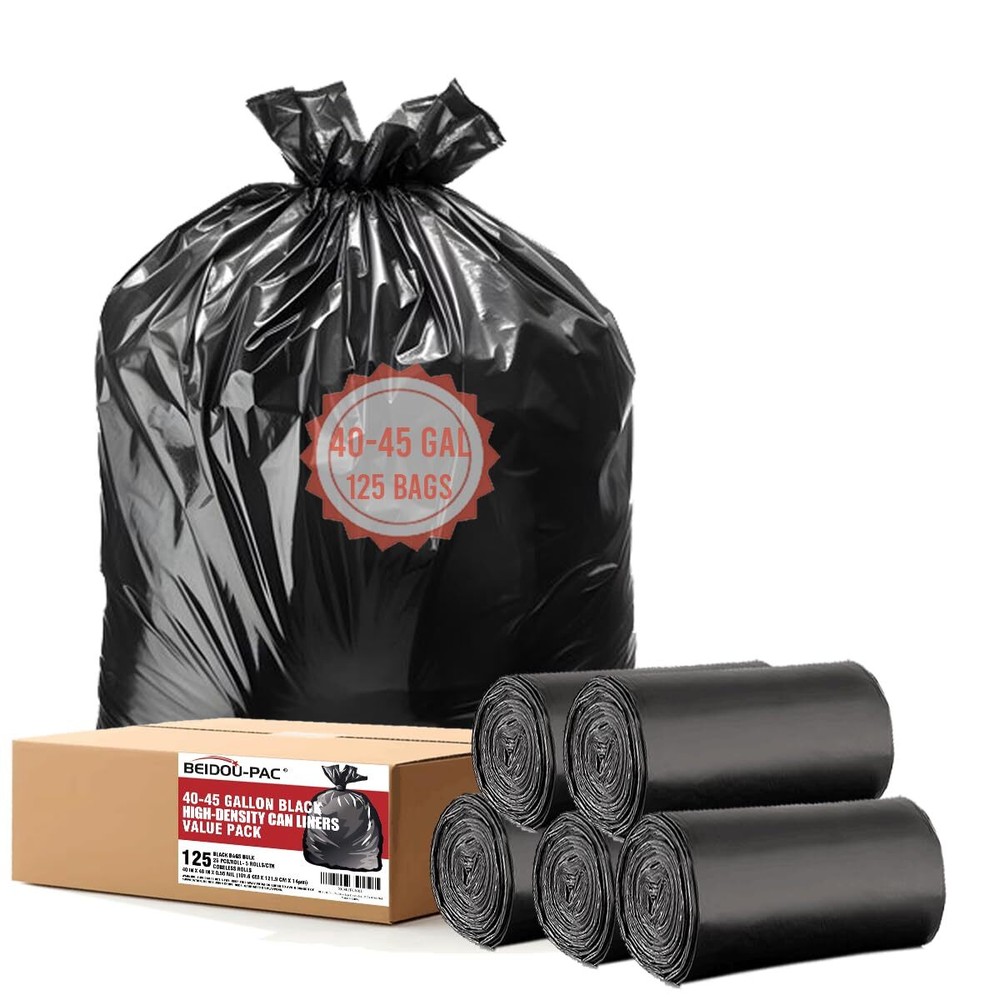 40-45 Gallon Lawn & Leaf Trash Bags, 125 Count Bulk, Black Garbage bags, Mult...