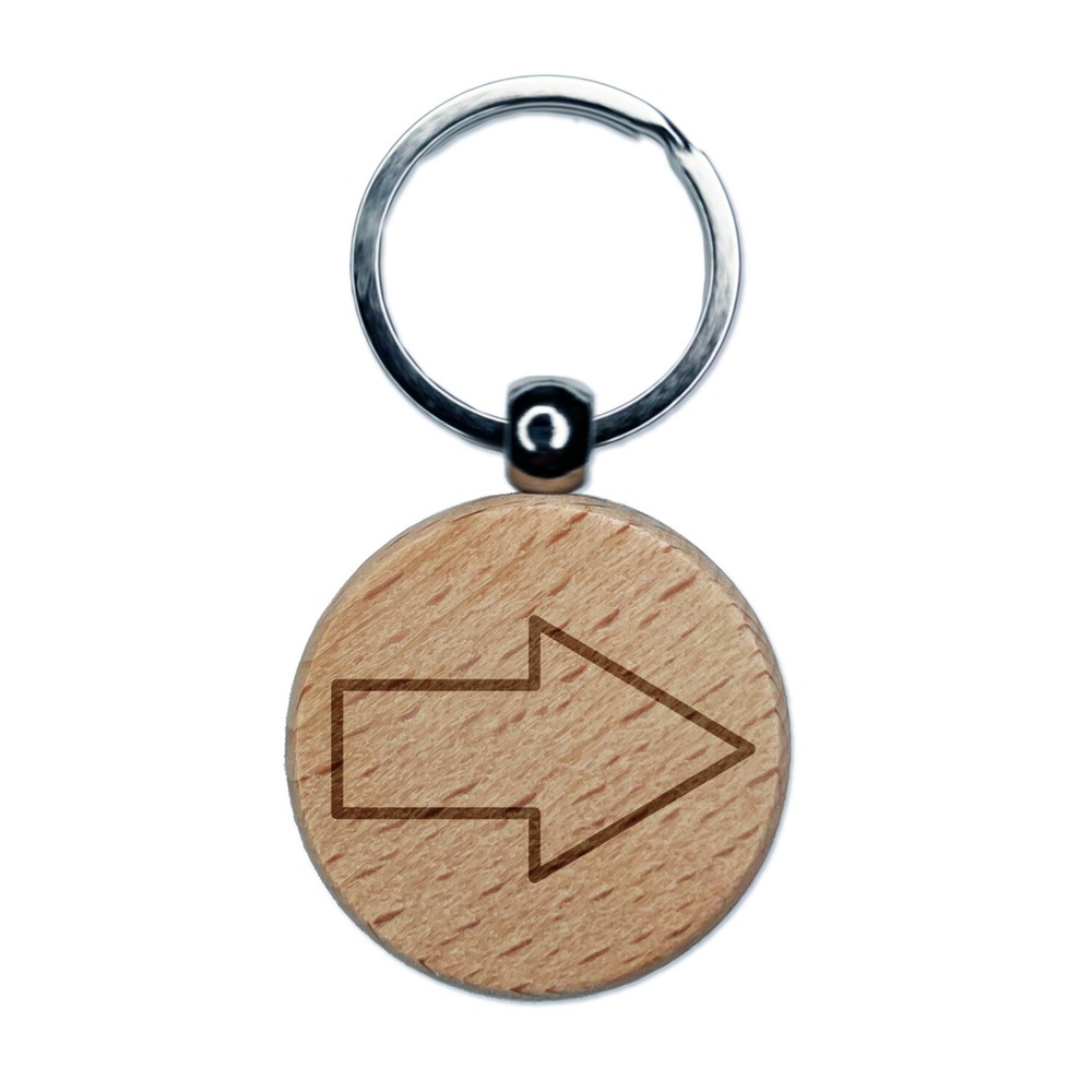 Arrow Rounded Corners Outline Engraved Wood Round Keychain Tag Charm