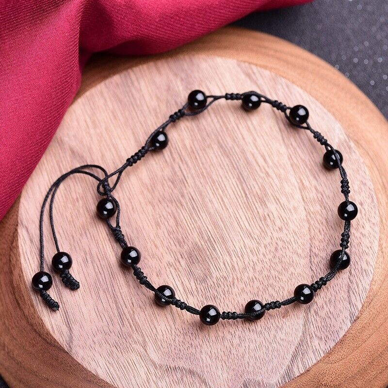 Black Obsidian Beads Healing Reiki Protection Women Anklet Bracelet Gift