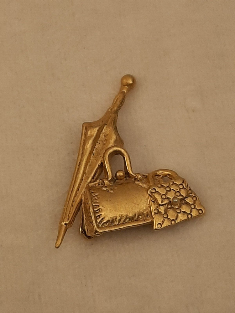 Vintage Gold Tone Faux Brooch Pin for Umbrellas Parasols Handbags Luggage