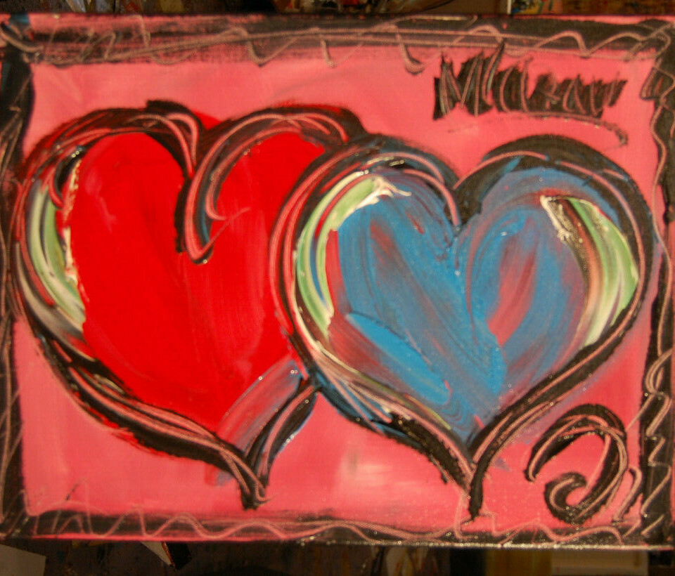 HEARTS  ART GIFT  ABSTRACT PAINTING Expressionist MODERN ART LARGE BJ5RG6BJRTH5