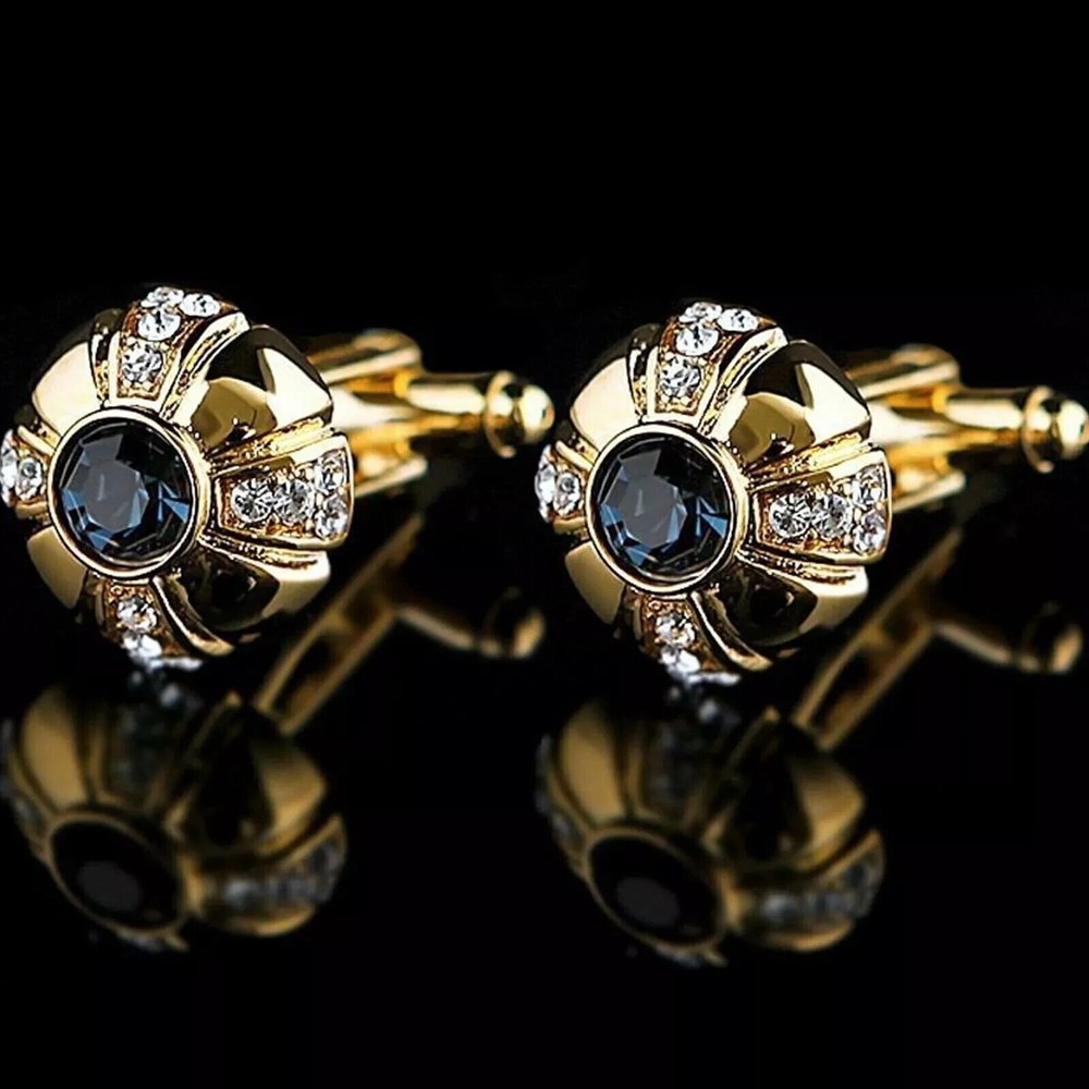 2Ct Round Cut Lab Created Sapphire Diamond Men's Cufflinks 14kYellow Gold Plated