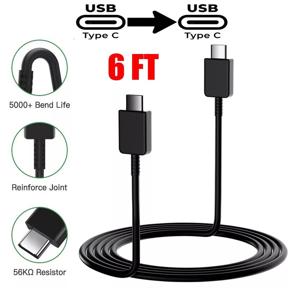6FT USB-C to USB-C Fast Charging Cable for Samsung 2M Black