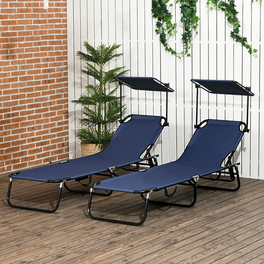 Outsunny 2-Pack Folding Chaise Lounge Poolside Chairs for Outdoor Relaxation  