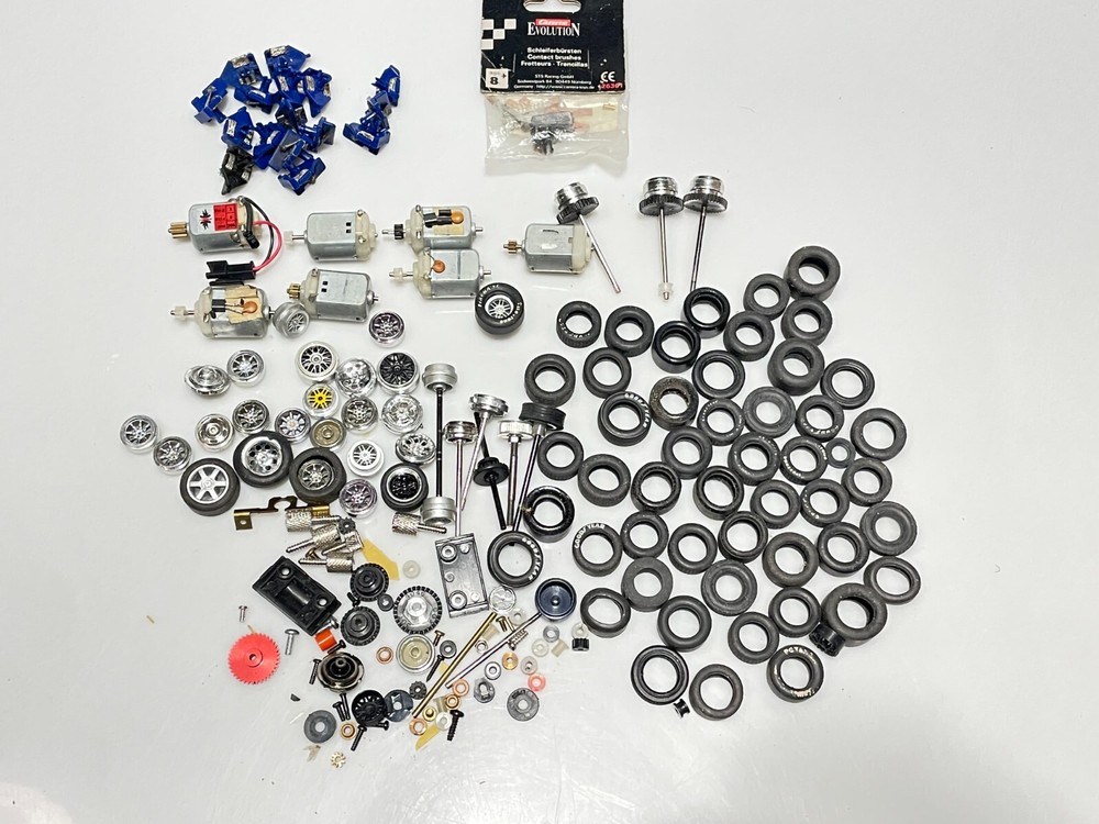 Scalextric 1:32 LOT Of Slot Car Parts Wheels Tires Rims & Misc motors