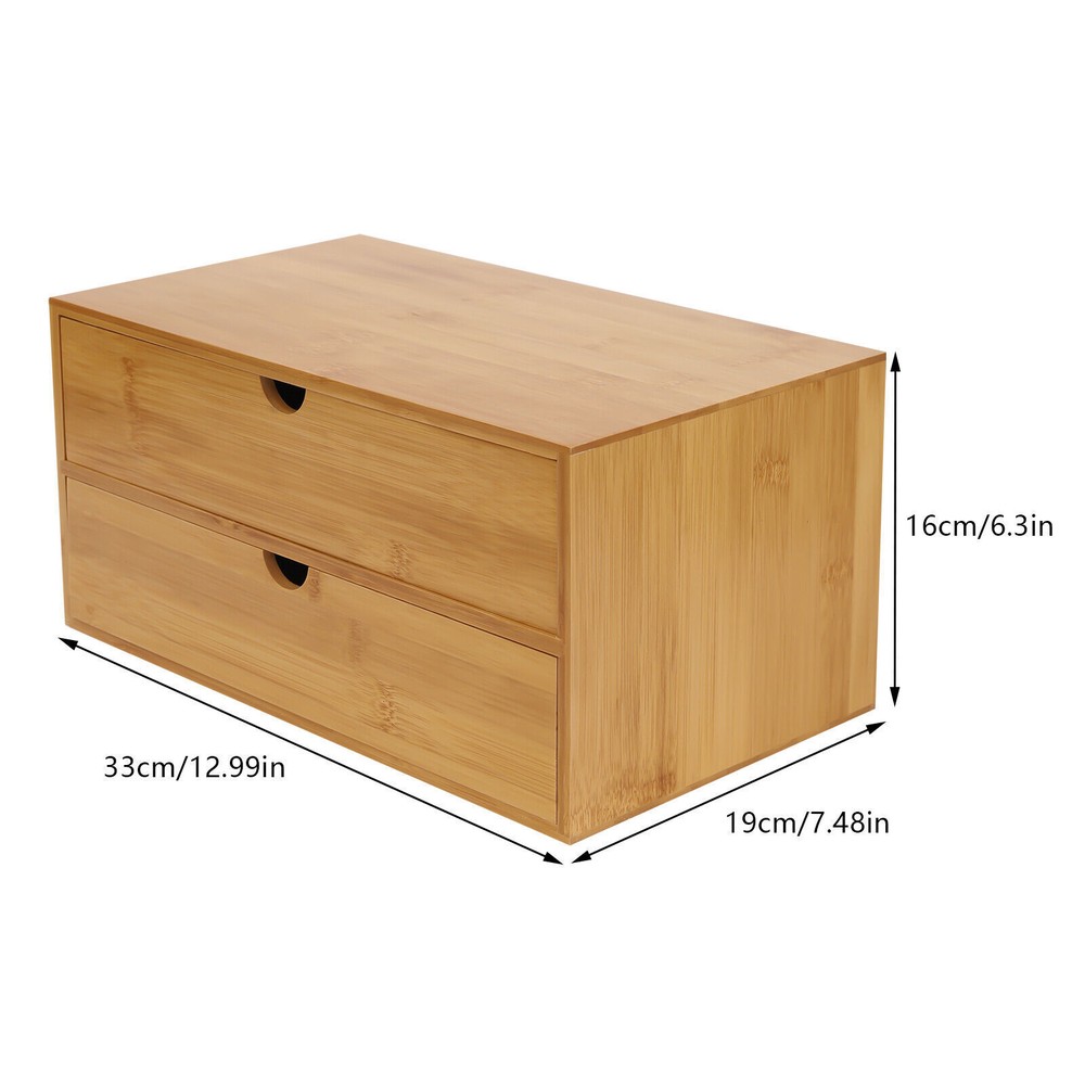 Bamboo Desk Organizer Drawers Tabletop Storage Box for Office Table Organization