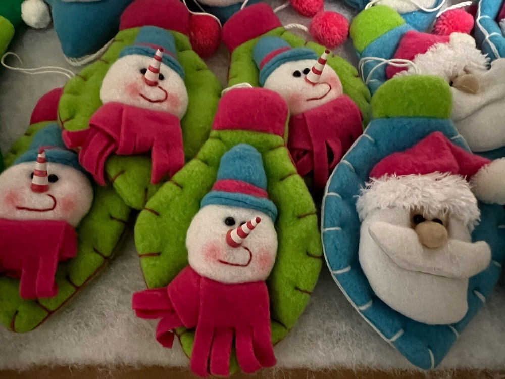 Christmas Plush Ornaments Santa, Snowmen, Stockings lot of 20