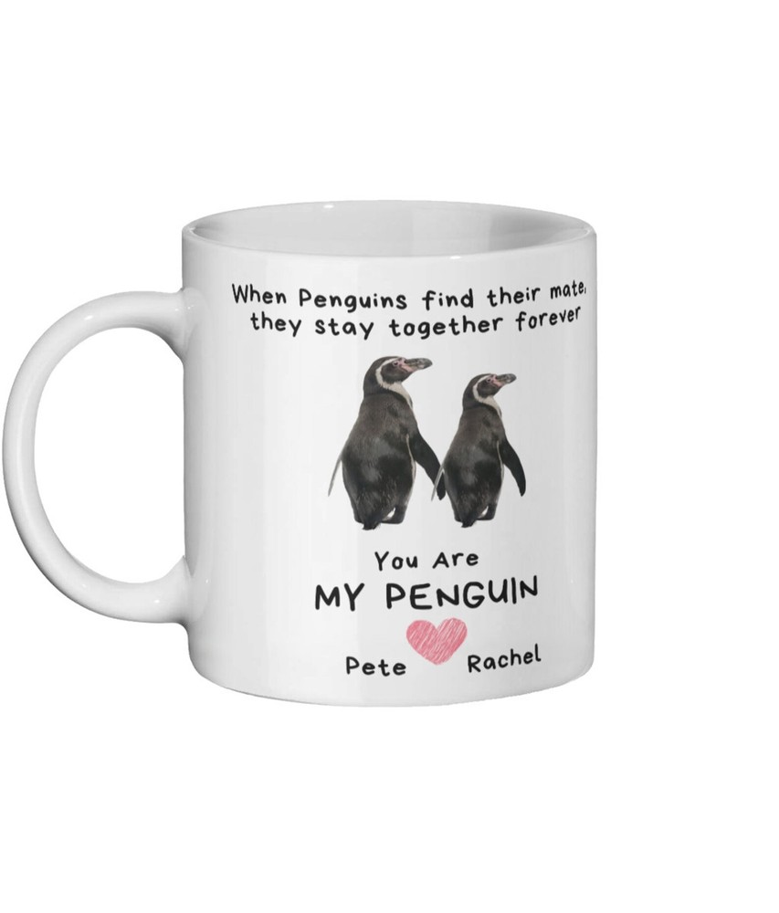 Cute Personalized Valentine's Penguin Mug Gift for Him Her Wife Husband