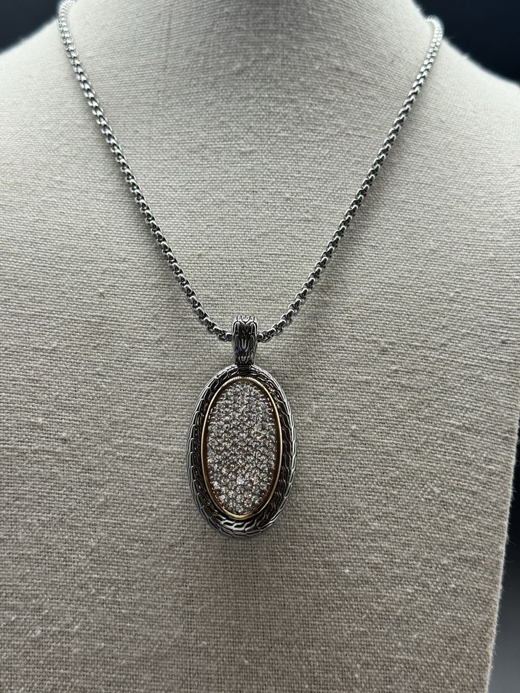 Pave CZ Oval Pendant Necklace in Silver Tone with 16-18 Inch Adjustable Chain by Park Lane
