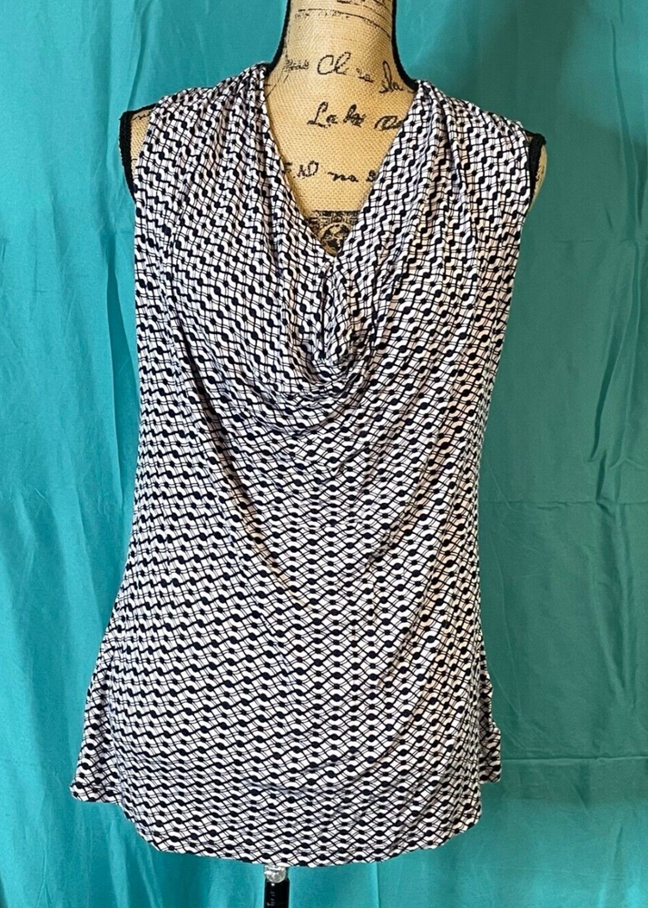 Halogen Womens Blouse Black White Medium Cowl Neck Sleeveless Pullover