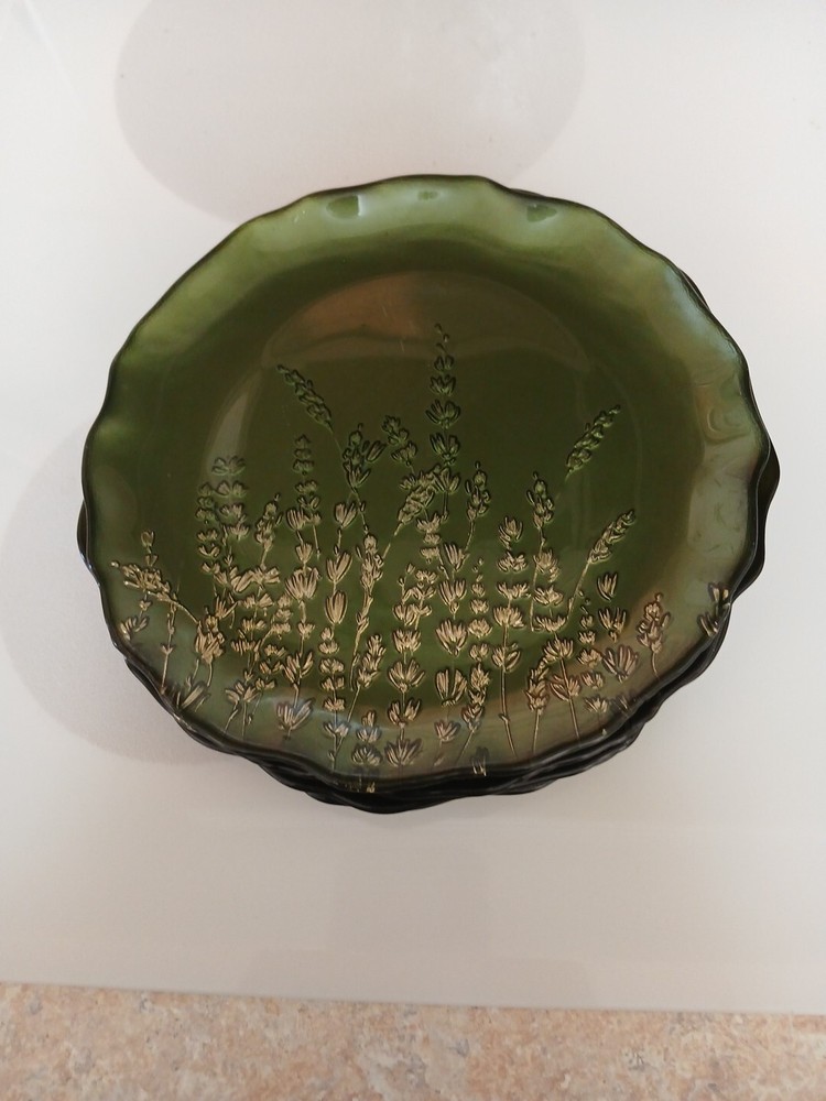 Set of 4 Artisan Olive Green & Gold Glass 8