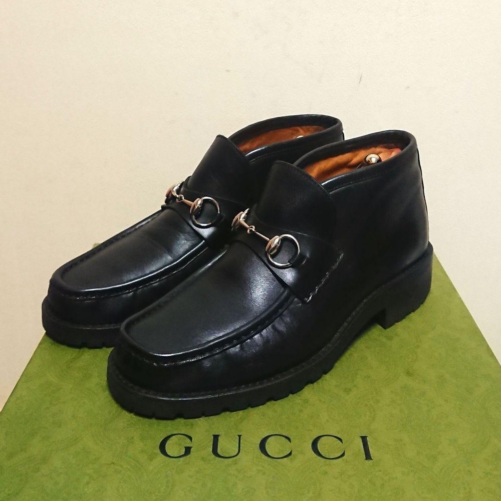 Men 7.5US Gucci Horsebit Loafers Short Boots Black 41